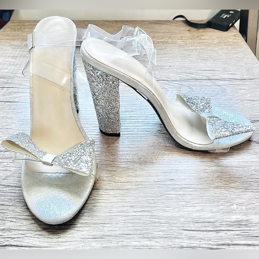 Bowtie Glitter Silver Heels